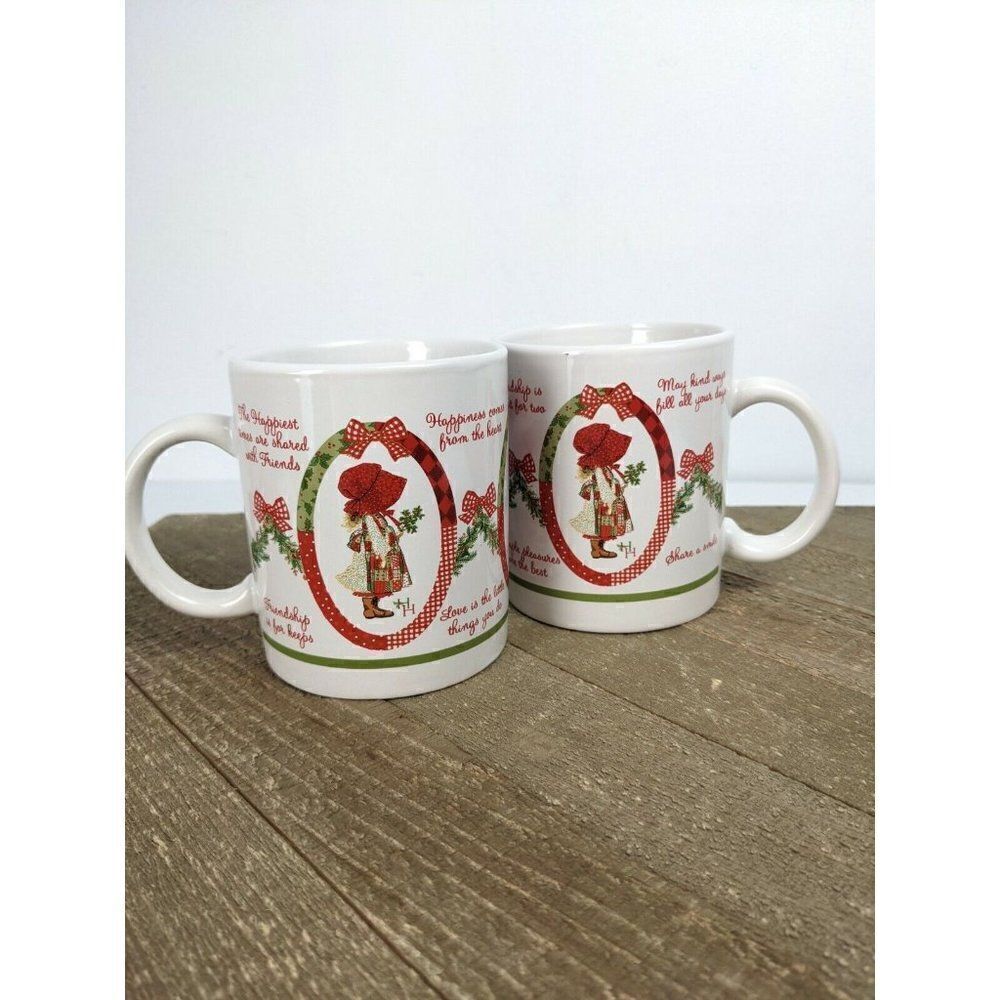 Holly Hobbie Mug set Christmas Ribbons 2006